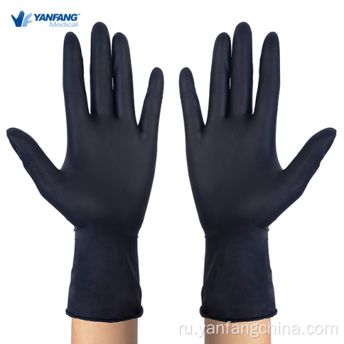 Большой черный длинный одноразовый экзамен нитриловые латексные перчатки